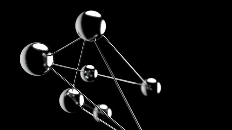 Abstract connected spheres representing a hub-and-spoke network